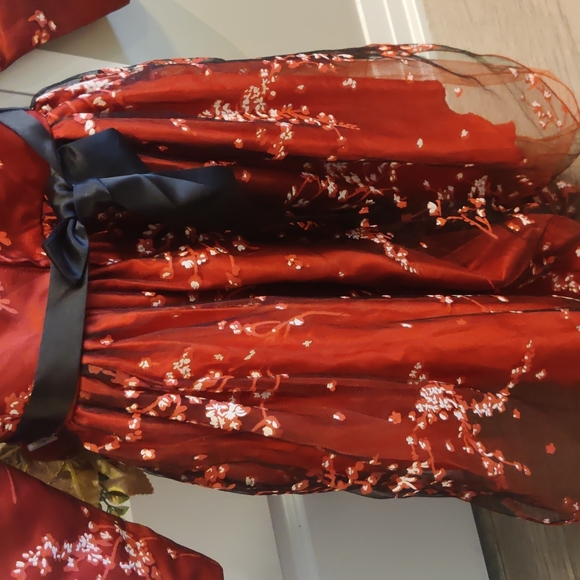 Unused high low girls party gown, full sleeve red color floral design, 4-5yrs - Picture 5 of 6